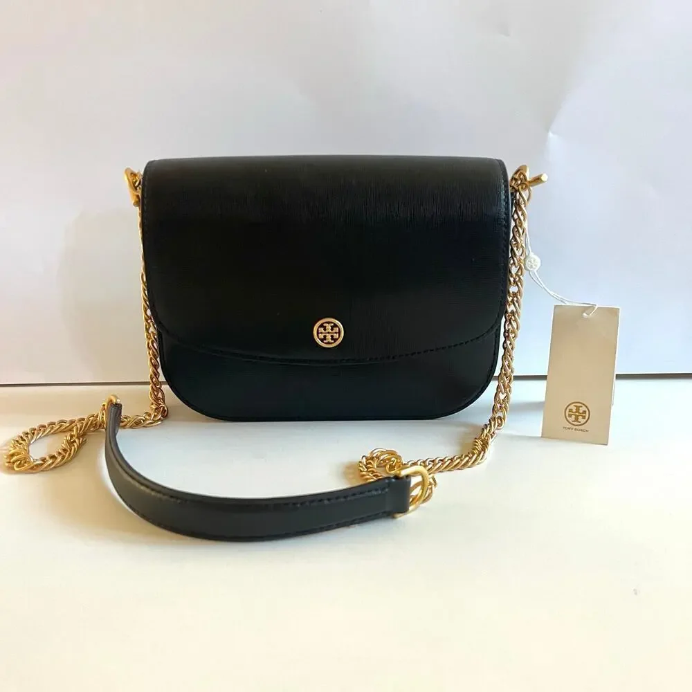 TORY BURCH NWT Robinson Convertible Shoulder Crossbody Bag, Black Leather